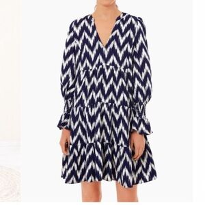 Tuckernuck Navy and White Chevron Dress